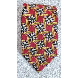 Lands' End Men's Neck Tie Rust Green Blue Geometric 100% Silk 57"